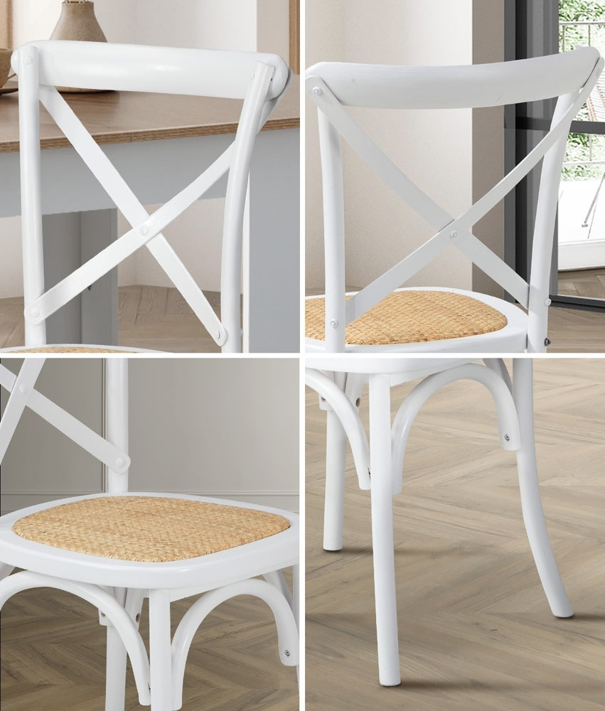 Oikiture 2PCS Crossback Dining Chair Solid Wood Ratan Seat White-Dining Chairs-PEROZ Accessories