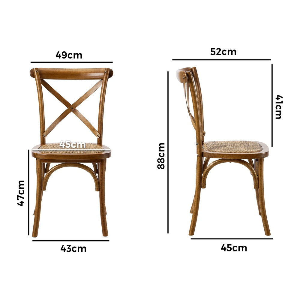 Oikiture 2PCS Crossback Wooden Dining Chair Rattan Seat Walnut-Dining Chairs-PEROZ Accessories
