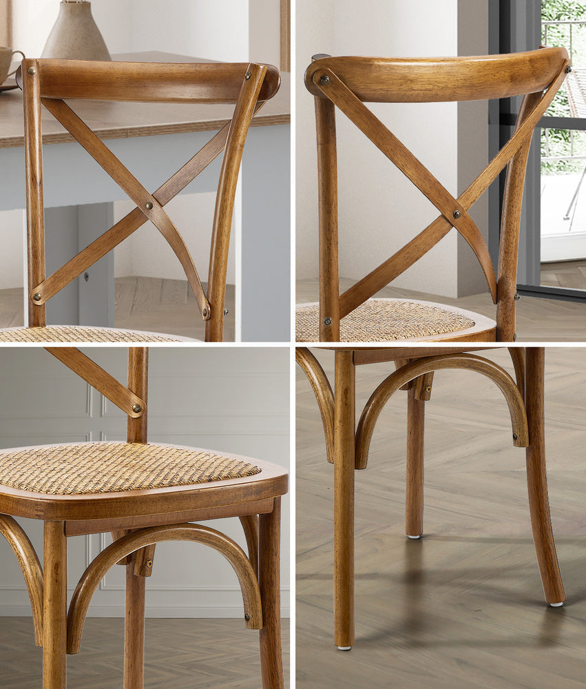 Oikiture 2PCS Crossback Wooden Dining Chair Rattan Seat Walnut-Dining Chairs-PEROZ Accessories