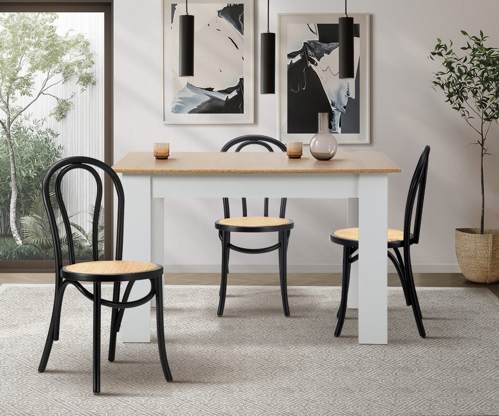 Oikiture Dining Chair Solid Wooden Chairs Ratan Seat Black-Dining Chairs-PEROZ Accessories