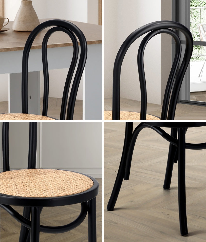 Oikiture Dining Chair Solid Wooden Chairs Ratan Seat Black-Dining Chairs-PEROZ Accessories