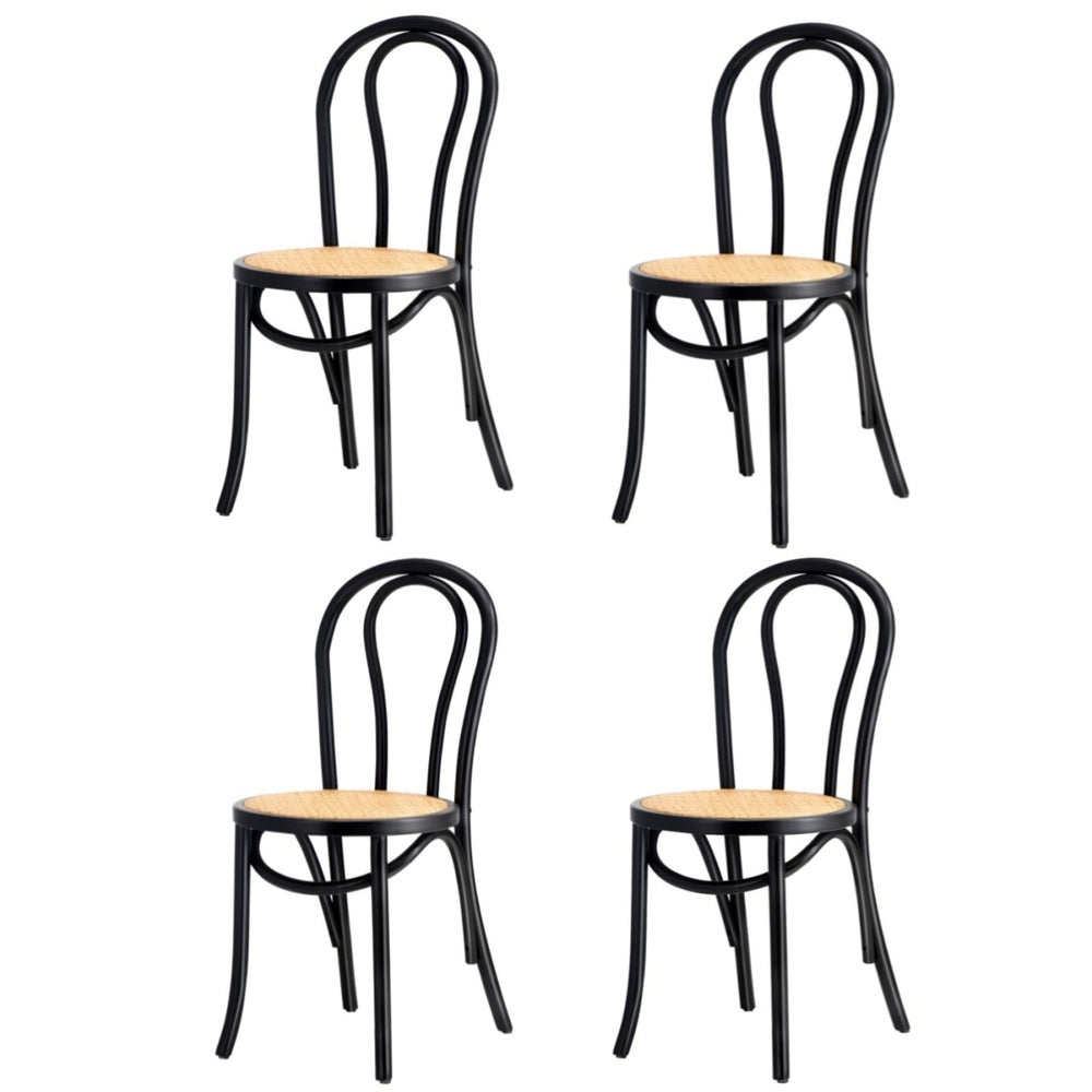 Oikiture 4x Wooden Dining Chair Ratan Seat Black-Dining Chair-PEROZ Accessories