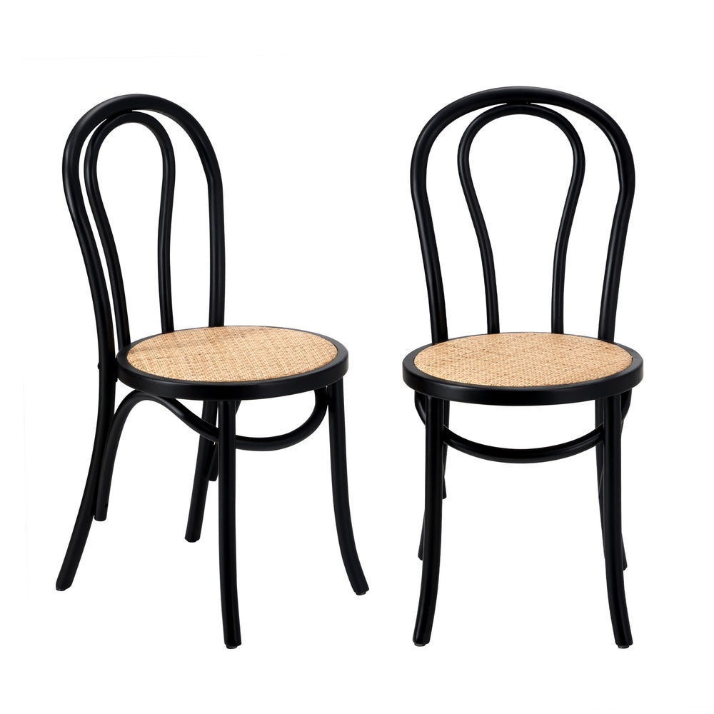 Oikiture 4x Wooden Dining Chair Ratan Seat Black-Dining Chair-PEROZ Accessories