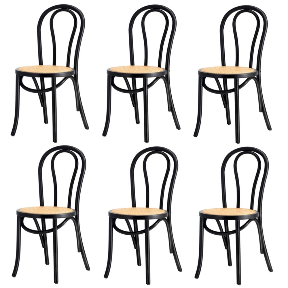 Oikiture 6x Wooden Dining Chair Ratan Seat Black-Dining Chair-PEROZ Accessories