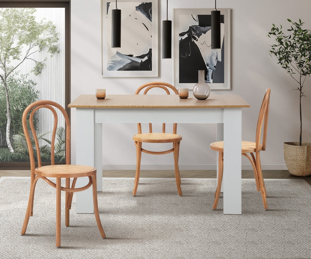 Oikiture Dining Chair Solid Wooden Chairs Ratan Seat Beige-Dining Chairs-PEROZ Accessories