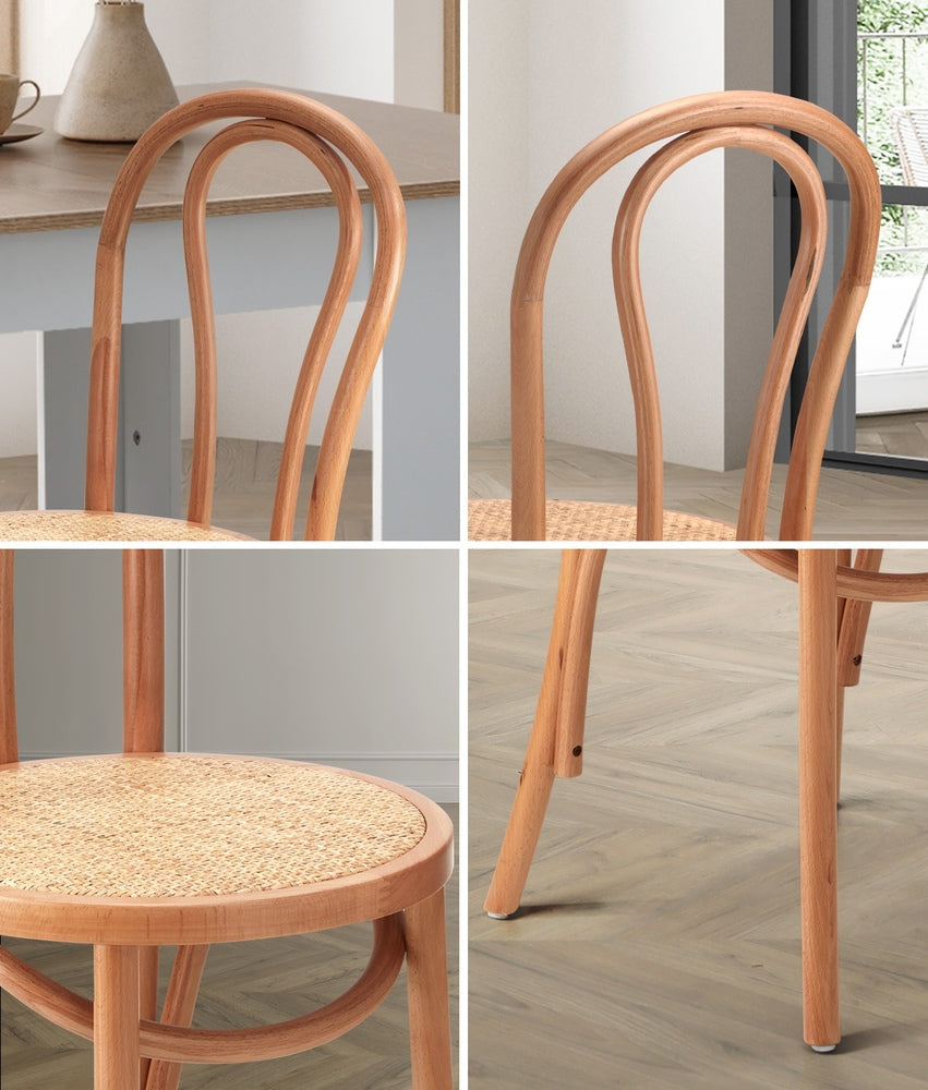 Oikiture Dining Chair Solid Wooden Chairs Ratan Seat Beige-Dining Chairs-PEROZ Accessories