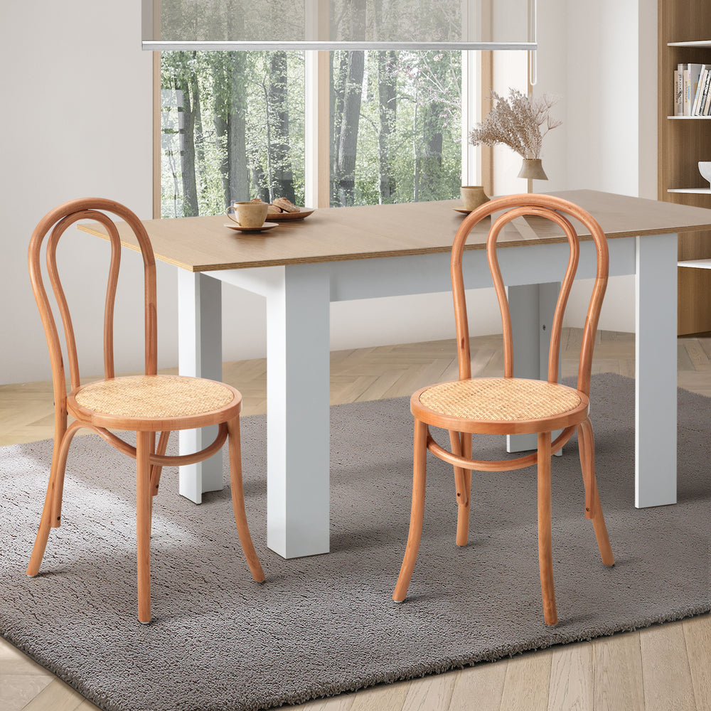 Oikiture 2PCS Dining Chair Solid Wooden Ratan Seat Beige-Dining Chairs-PEROZ Accessories