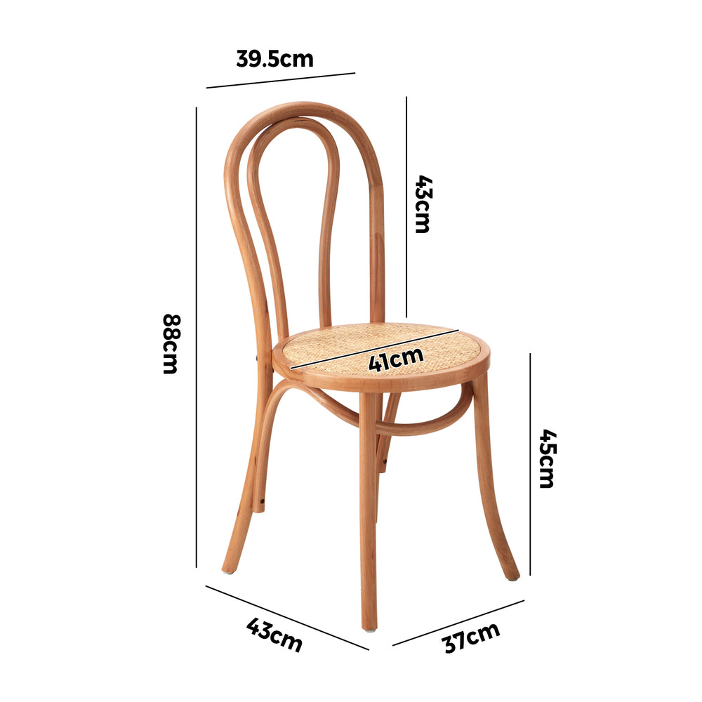 Oikiture 2PCS Dining Chair Solid Wooden Ratan Seat Beige-Dining Chairs-PEROZ Accessories