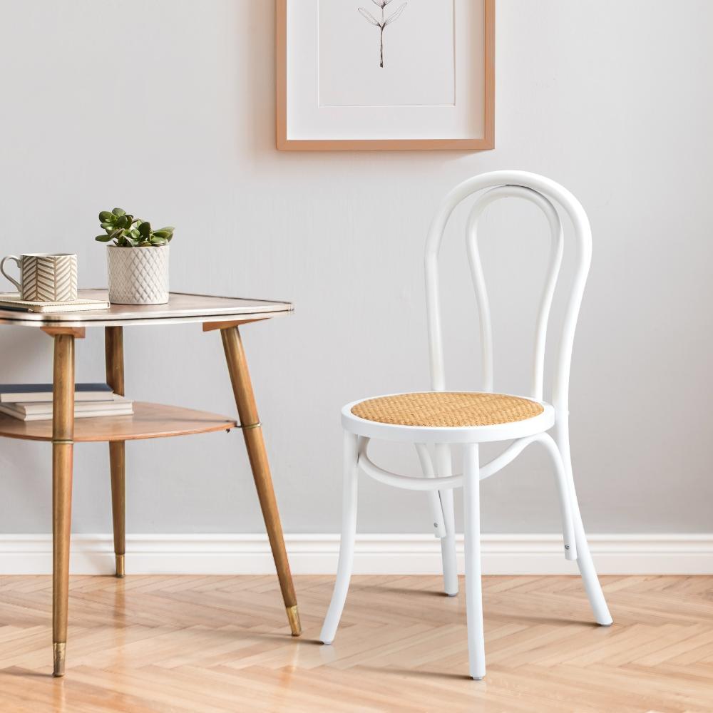 Oikiture Dining Chair Solid Wooden Chairs Ratan Seat White-Dining Chairs-PEROZ Accessories