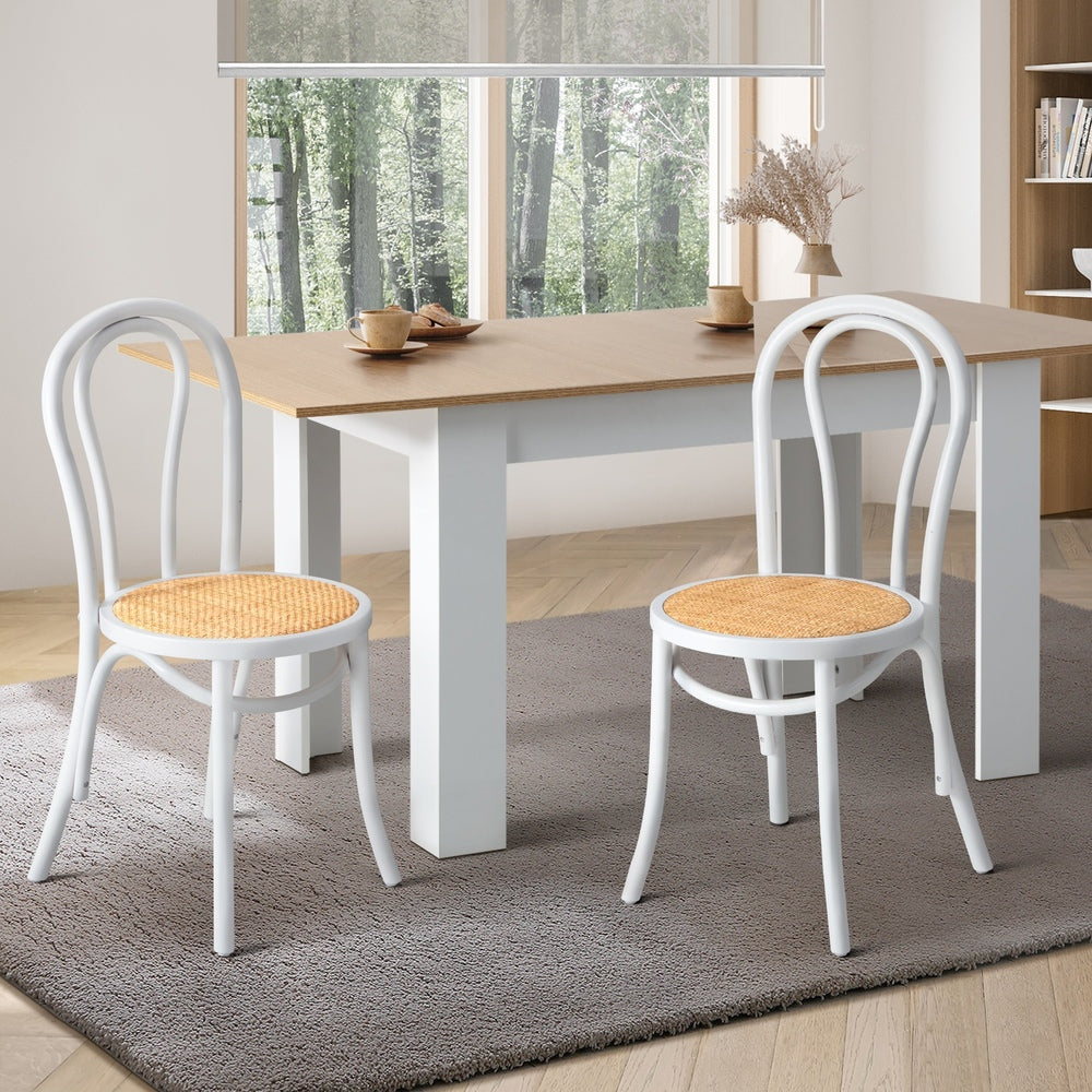 Oikiture 2PCS Wooden Dining Chair Ratan Seat White-Dining Chairs-PEROZ Accessories