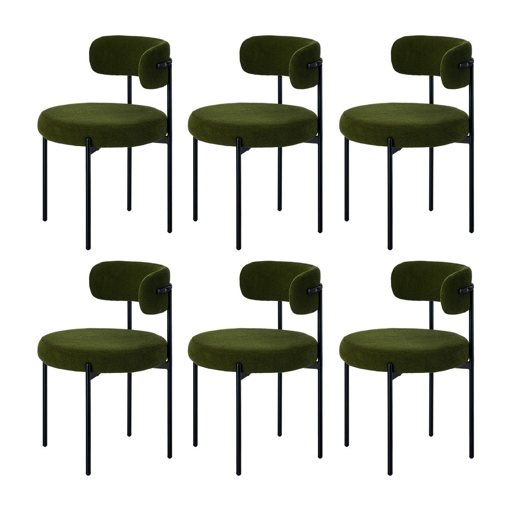 Oikiture 6x Dining Chair Round Boucle Seats Backrest Green-Dining Chair-PEROZ Accessories