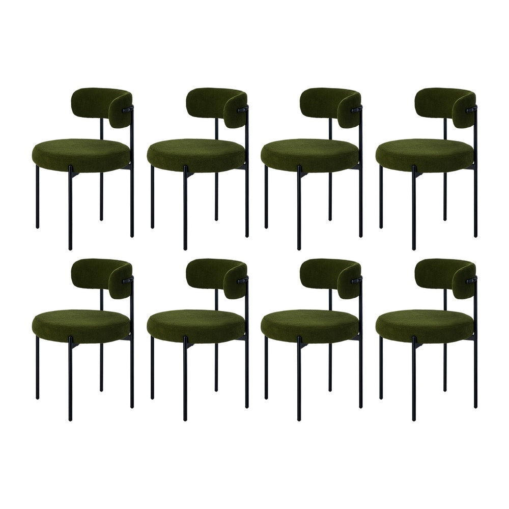 Oikiture 8x Dining Chair Round Boucle Seats Backrest Green-Dining Chair-PEROZ Accessories