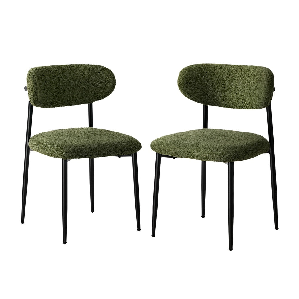 Oikiture 2x Dining Chairs Kitchen Chair CafŽ Chair Boucle Black&Green-Dining Chair-PEROZ Accessories
