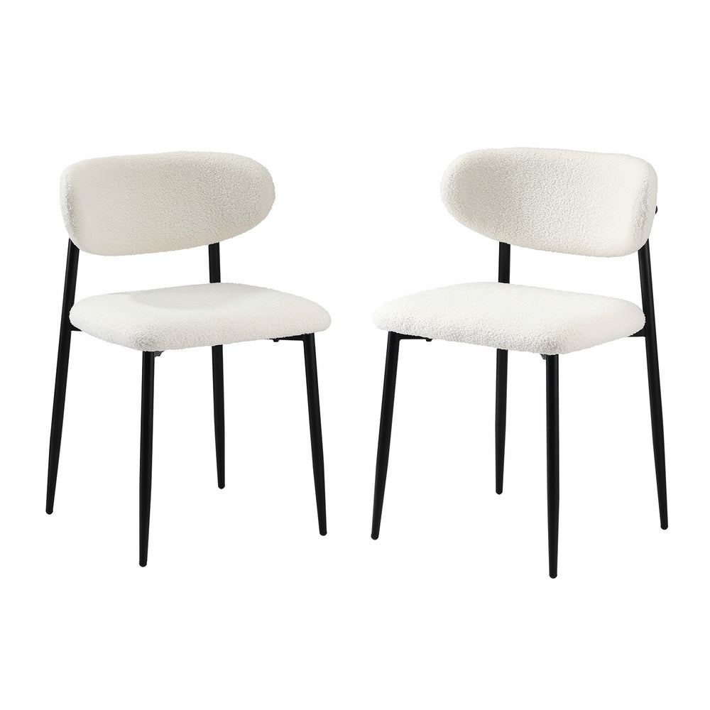 Oikiture 2x Dining Chairs Boucle Black and White-Dining Chair-PEROZ Accessories