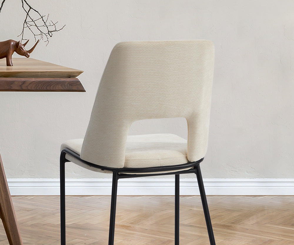 Oikiture 2x Dining Chairs Chenille Fabric Kitchen Side Chair Beige-Dining Chair-PEROZ Accessories