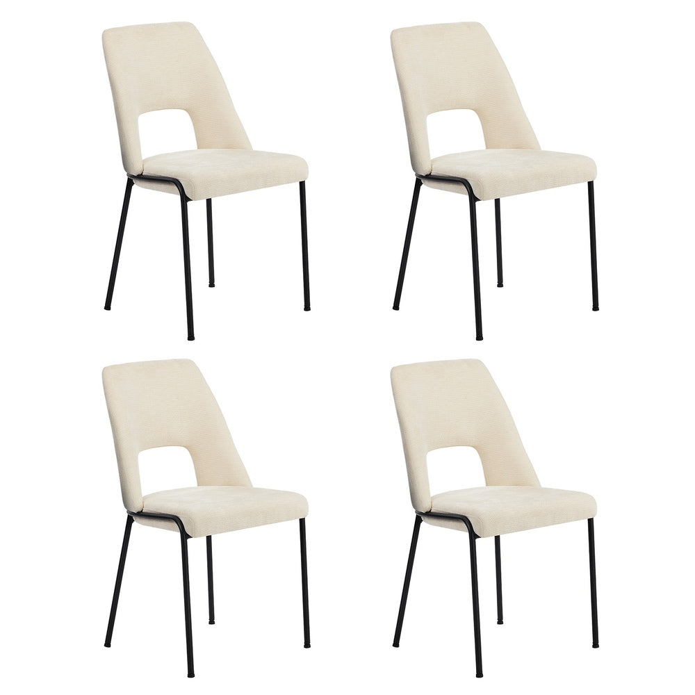 Oikiture 4x Dining Chairs Chenille Fabric Kitchen Side Chair Beige-Dining Chair-PEROZ Accessories