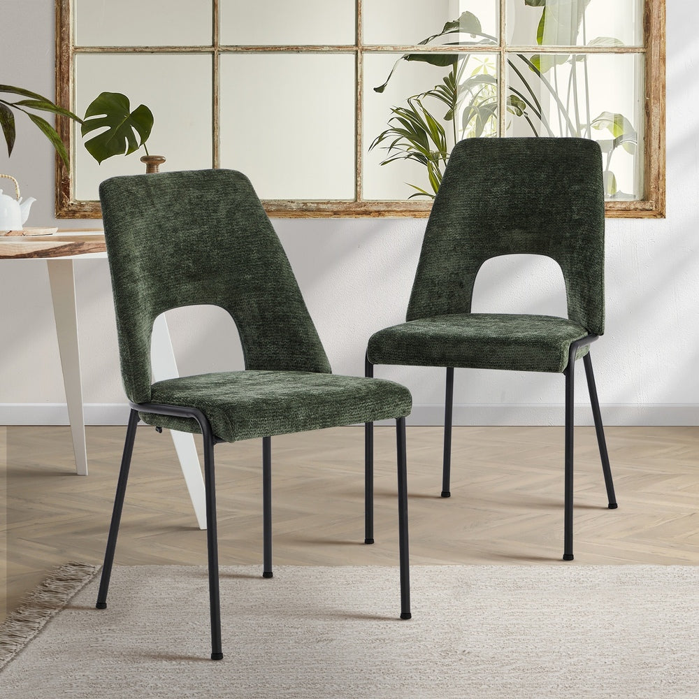 Oikiture 2x Dining Chairs Chenille Fabric Kitchen Side Chair Green-Dining Chair-PEROZ Accessories
