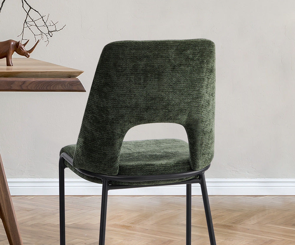 Oikiture 2x Dining Chairs Chenille Fabric Kitchen Side Chair Green-Dining Chair-PEROZ Accessories