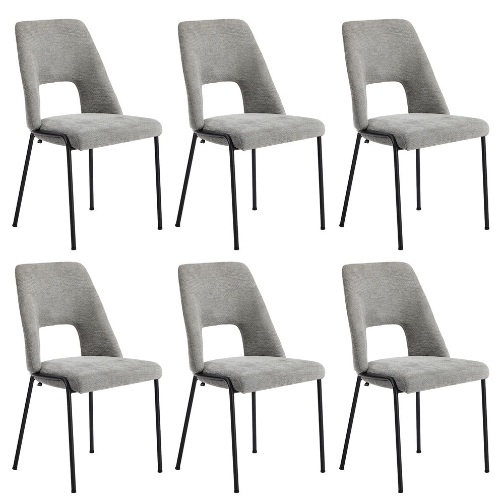 Oikiture 6x Dining Chairs Chenille Fabric Kitchen Side Chair Grey-Dining Chair-PEROZ Accessories