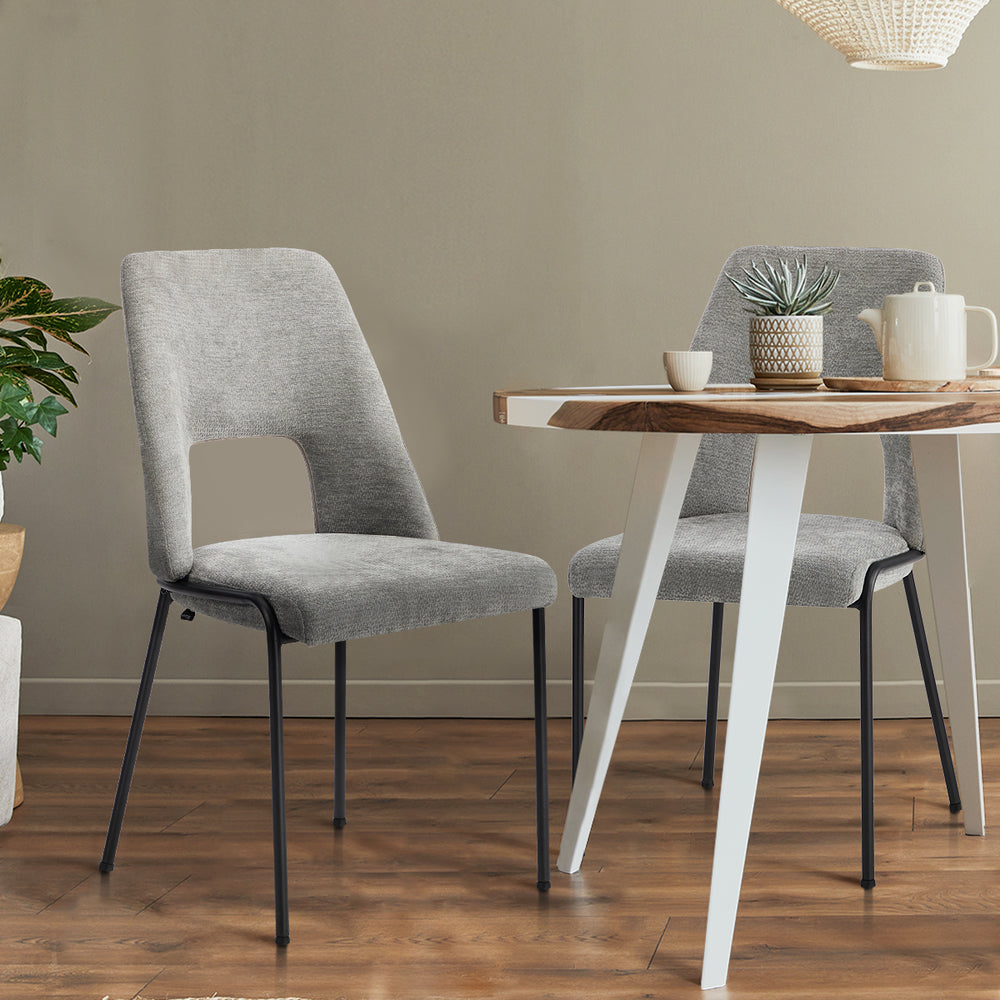 Oikiture 6x Dining Chairs Chenille Fabric Kitchen Side Chair Grey-Dining Chair-PEROZ Accessories