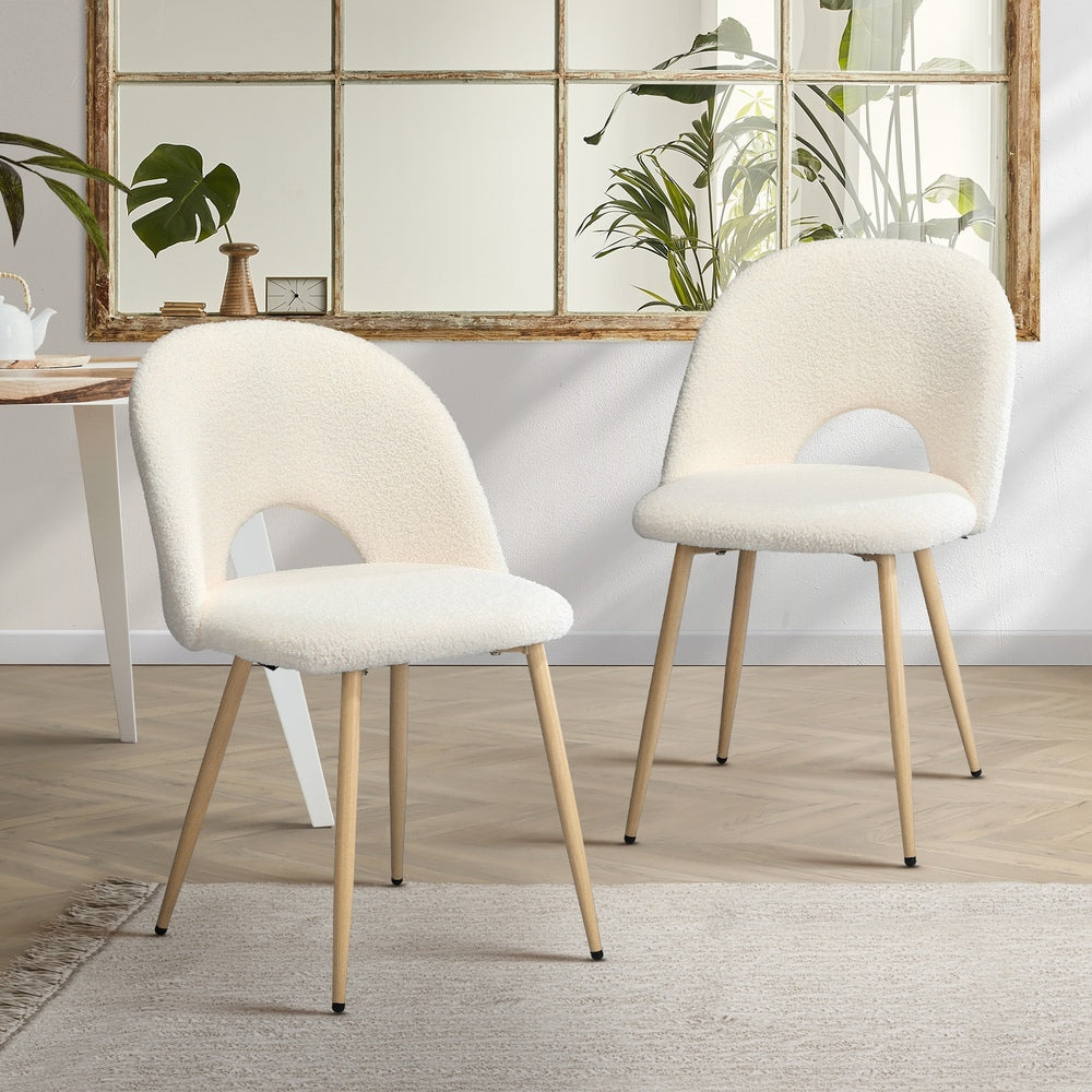 Oikiture 2PCS Dining Chairs Armchair Sherpa Wooden White-Dining Chair-PEROZ Accessories