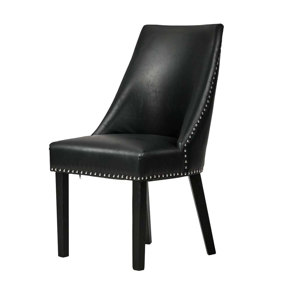 Oikiture 2PCs PU Leather Dining Chair Kitchen Padded Seat Design Black-Dining Chair-PEROZ Accessories