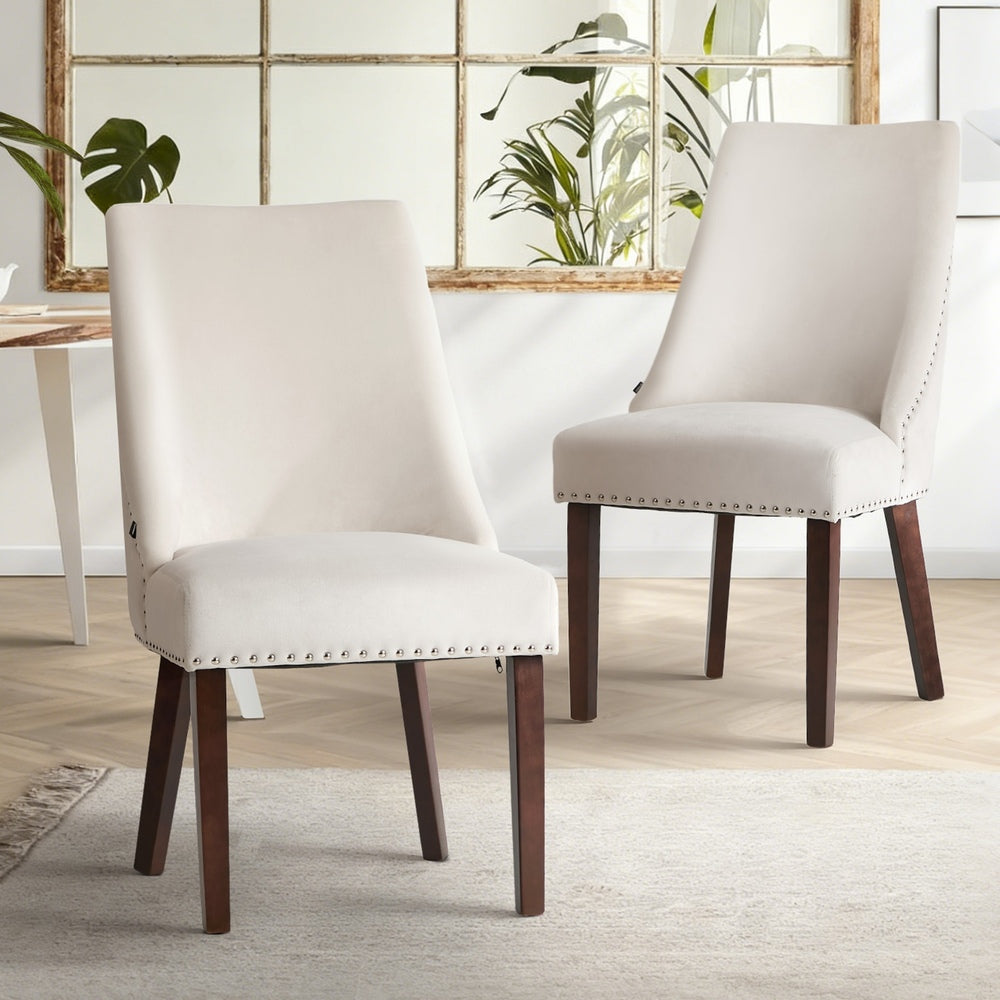 Oikiture 2PCs Velvet Dining Chair Kitchen Padded Seat Design Beige-Dining Chair-PEROZ Accessories