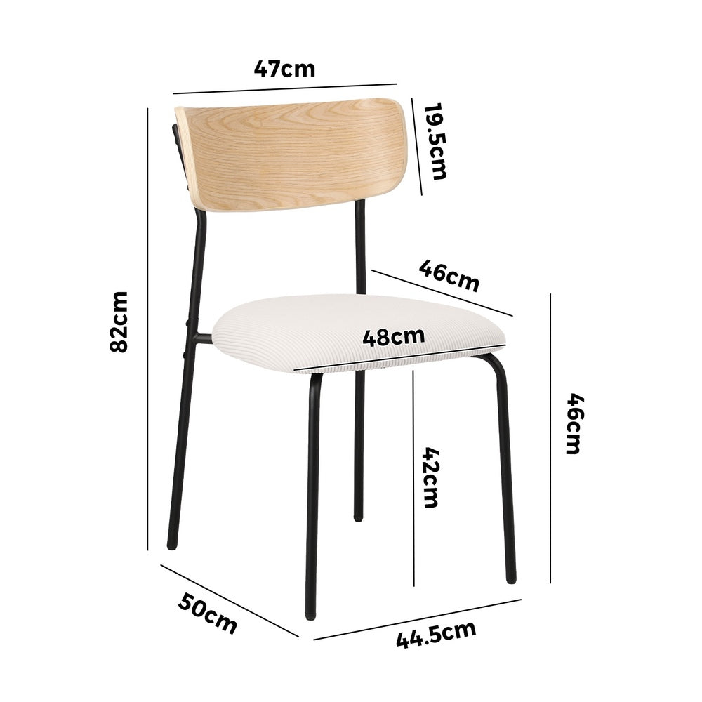 Oikiture 2PCS Dining Chairs Padded Kitchen Chair Corduroy Beige-Dining Chair-PEROZ Accessories