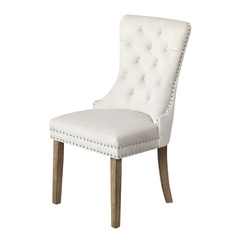 Oikiture Velert Dining Chair with Wooden Frame and French Tufted X2 Beige-Dining Chairs-PEROZ Accessories