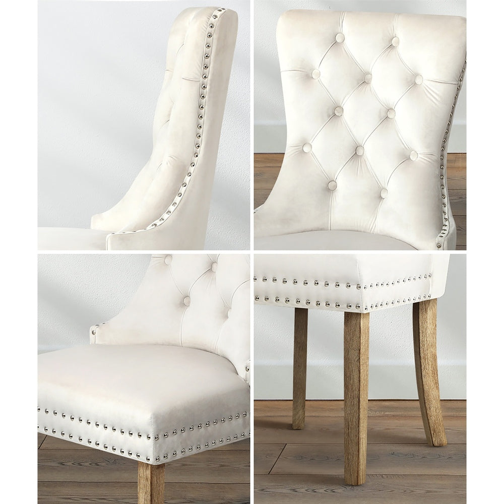 Oikiture 4x Velvet Dining Chairs French Provincial Tufted Beige-Dining Chair-PEROZ Accessories