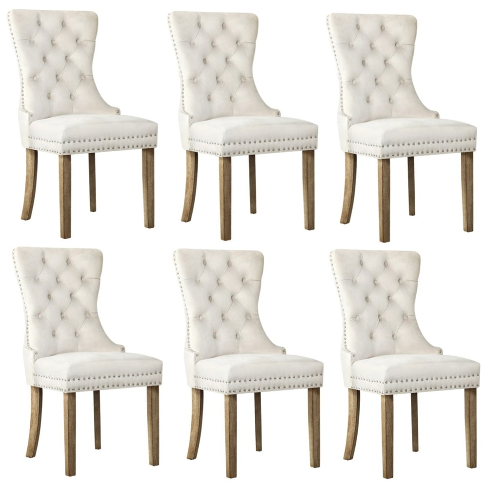 Oikiture 6x Velvet Dining Chairs French Provincial Tufted Beige-Dining Chair-PEROZ Accessories
