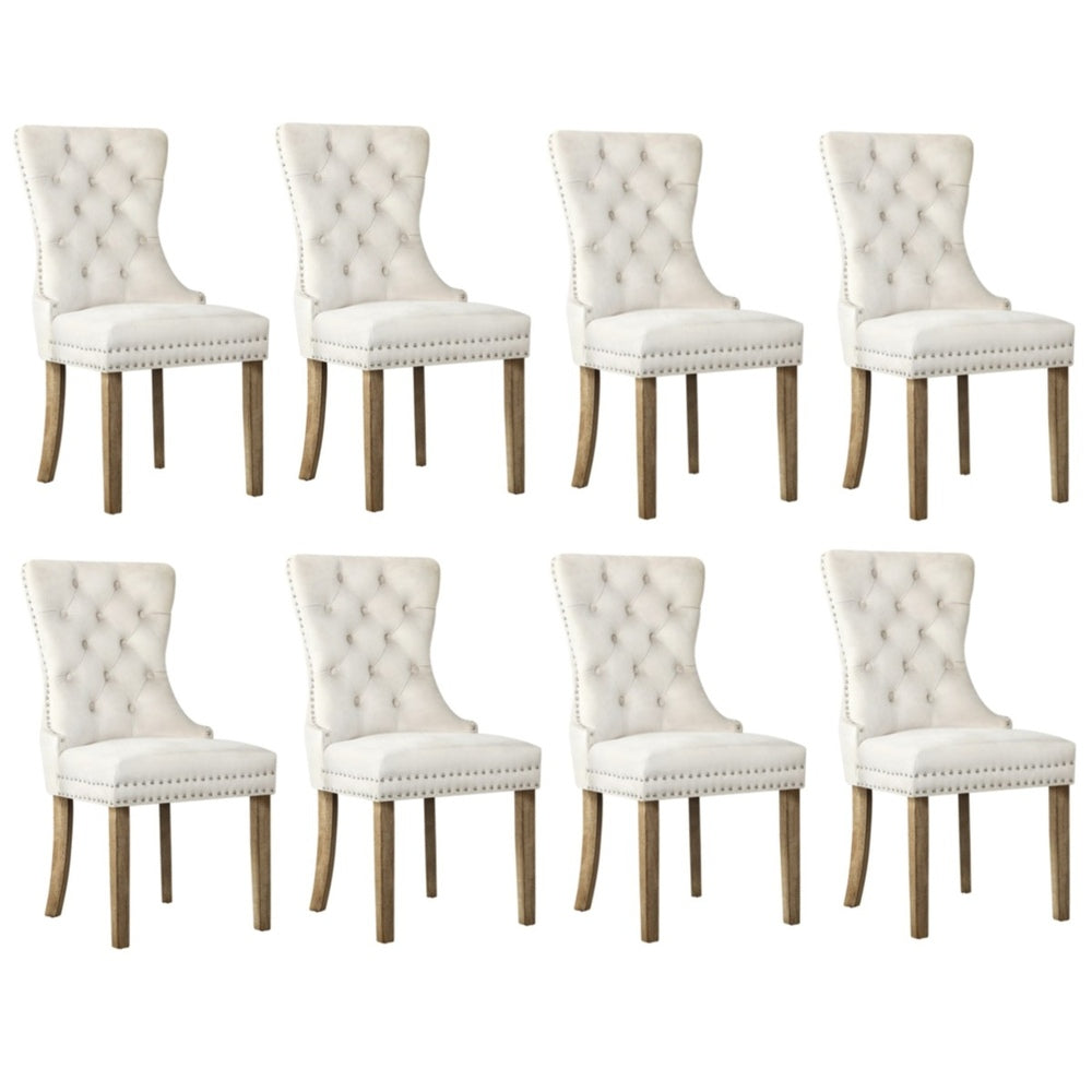 Oikiture 8x Velvet Dining Chairs French Provincial Tufted Beige-Dining Chair-PEROZ Accessories