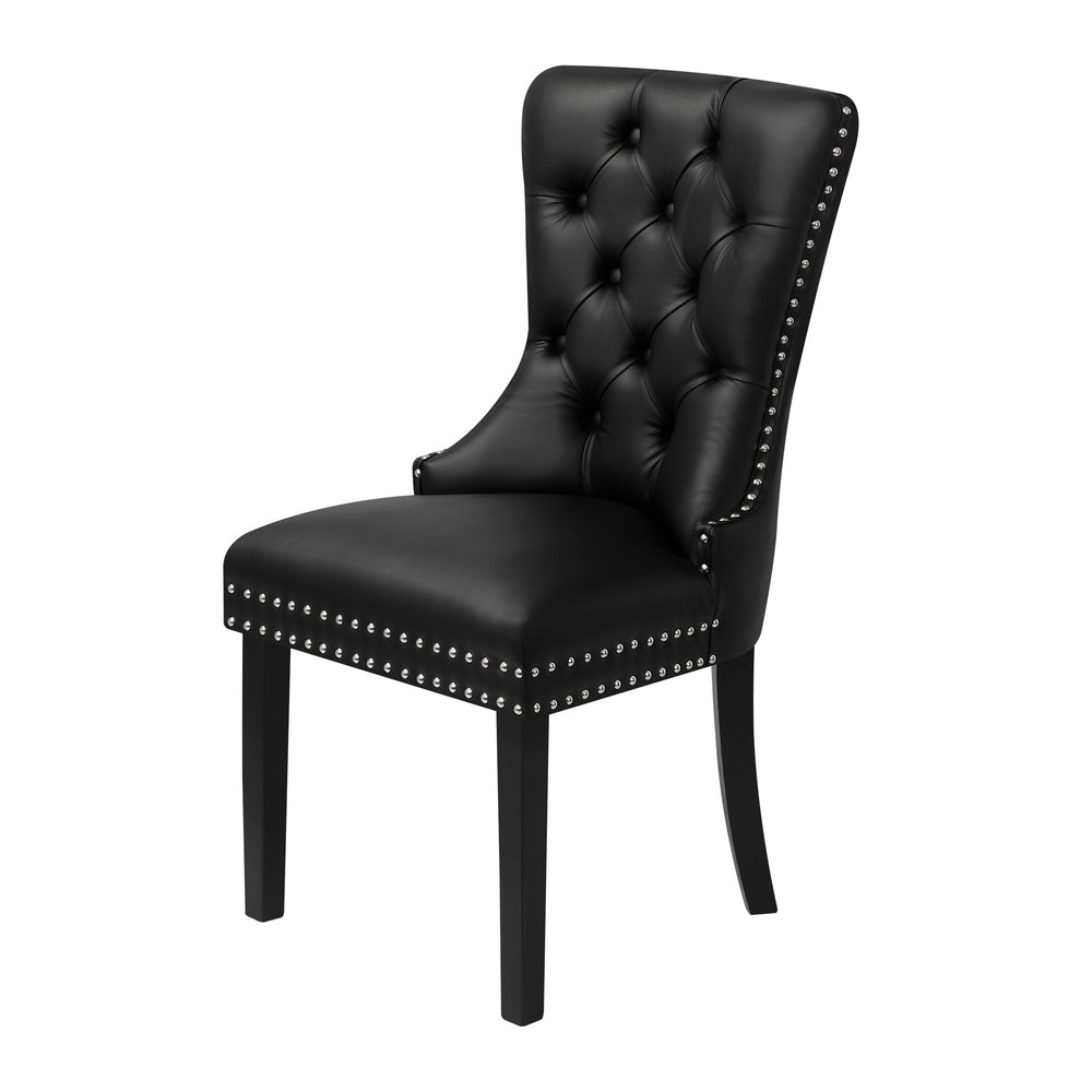 Oikiture Velert Dining Chair with Wooden Frame and French Tufted X2 Black-Dining Chairs-PEROZ Accessories