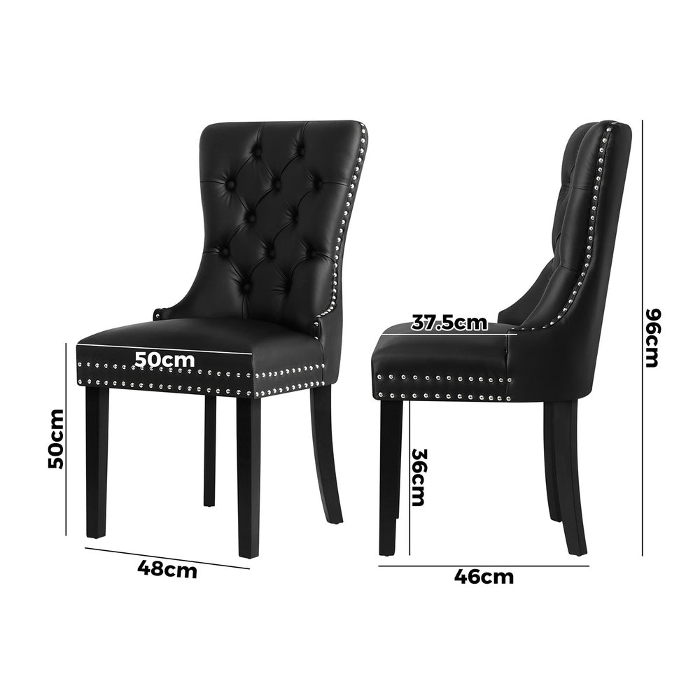 Oikiture 4x Dining Chairs French Provincial Tufted PU Leather Black-Dining Chair-PEROZ Accessories