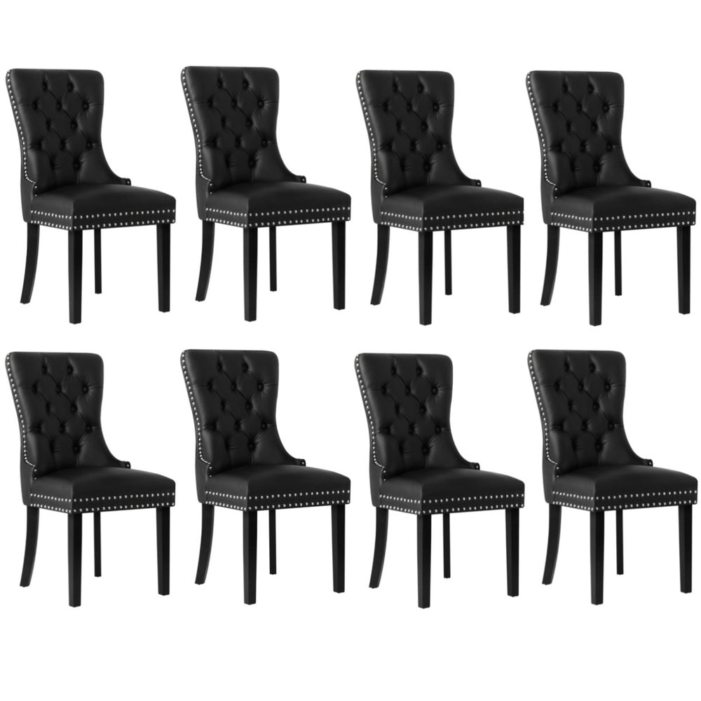Oikiture 8x Dining Chairs French Provincial Tufted PU Leather Black-Dining Chair-PEROZ Accessories