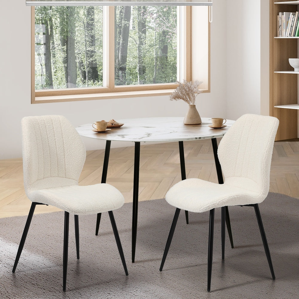 Oikiture Set of 2 Dining Chairs Padded Seat Armless Boucle White-Dining Chairs-PEROZ Accessories