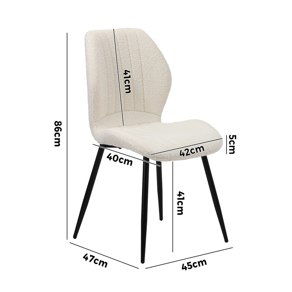 Oikiture Set of 4 Dining Chairs Padded Seat Armless Boucle White-Dining Chairs-PEROZ Accessories