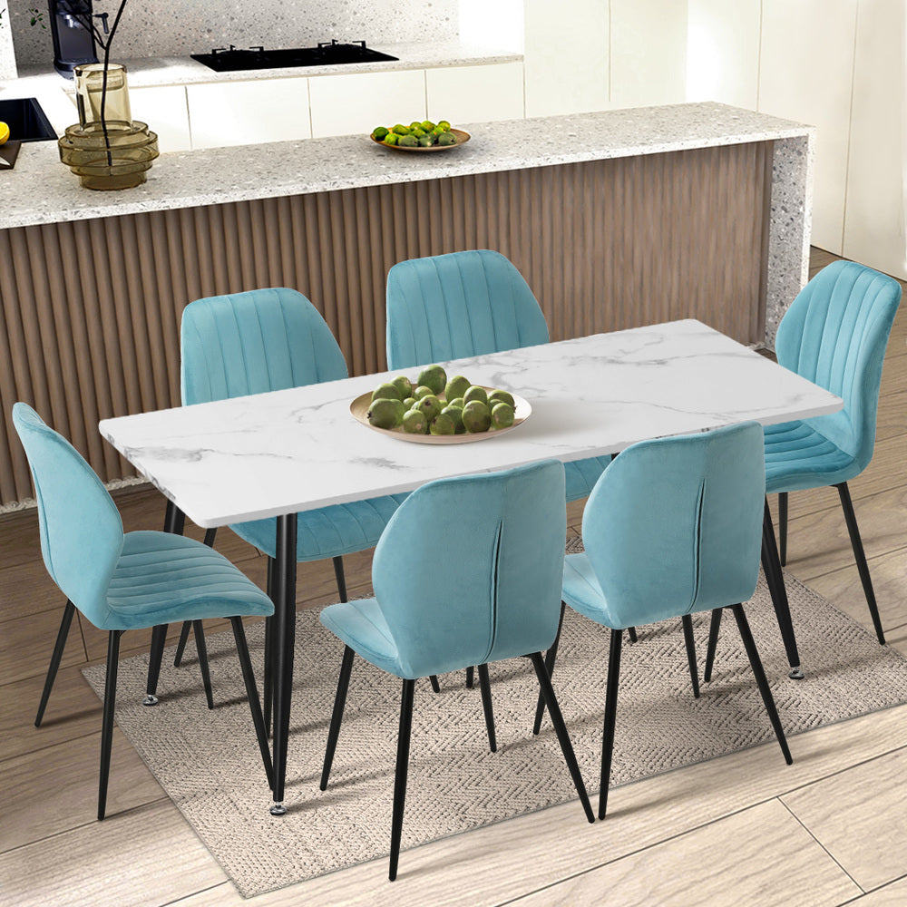 Oikiture Set of 2 Dining Chairs Padded Seat Armless Velvet Blue-Dining Chair-PEROZ Accessories