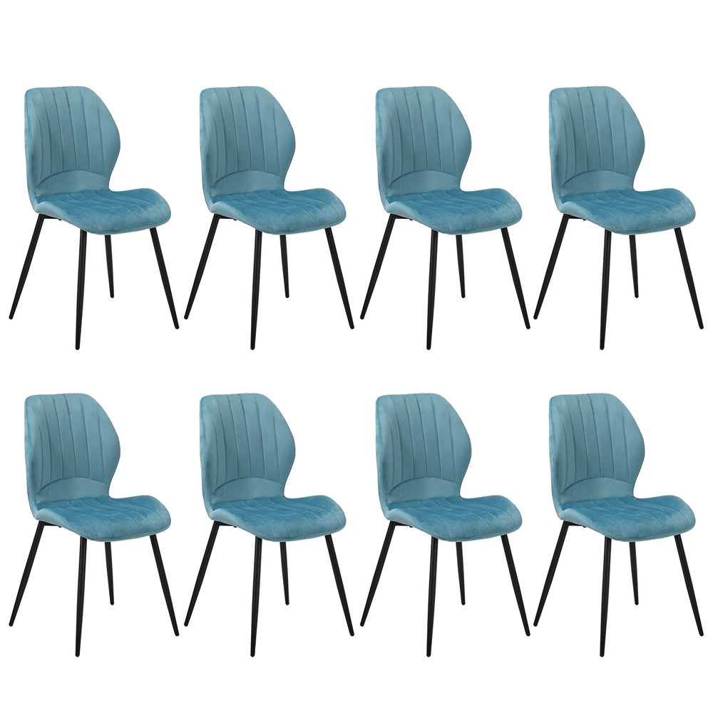 Oikiture Set of 8 Dining Chairs Padded Seat Armless Velvet Blue-Dining Chair-PEROZ Accessories
