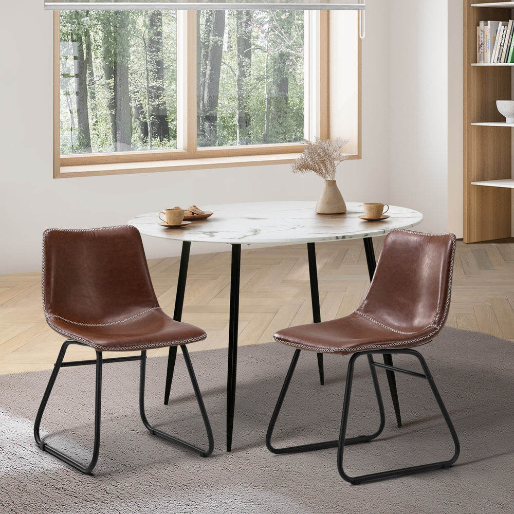 Oikiture 2x Dining Chairs Lounge Retro Padded Seat PU Brown-Dining Chair-PEROZ Accessories