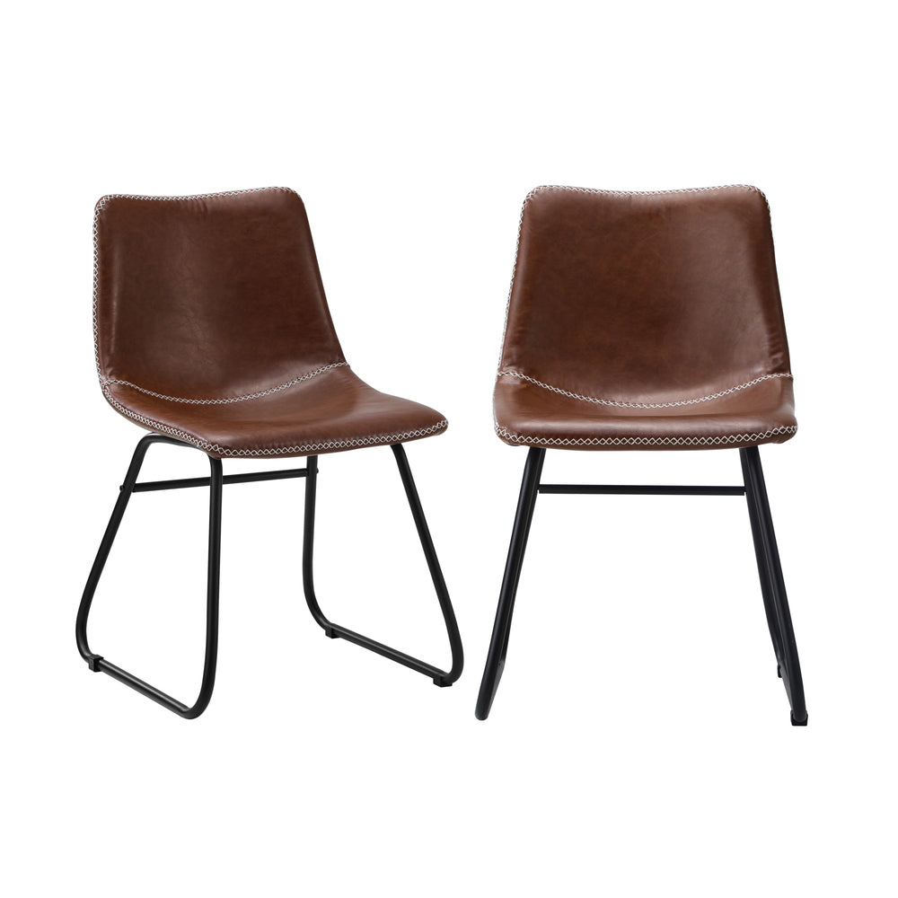 Oikiture 4x Dining Chairs Retro Padded Seat PU Brown-Dining Chair-PEROZ Accessories