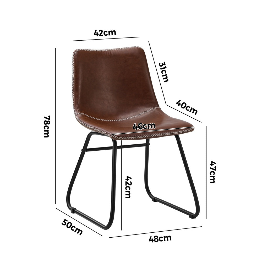 Oikiture 4x Dining Chairs Retro Padded Seat PU Brown-Dining Chair-PEROZ Accessories