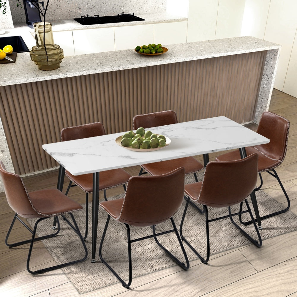 Oikiture 4x Dining Chairs Retro Padded Seat PU Brown-Dining Chair-PEROZ Accessories