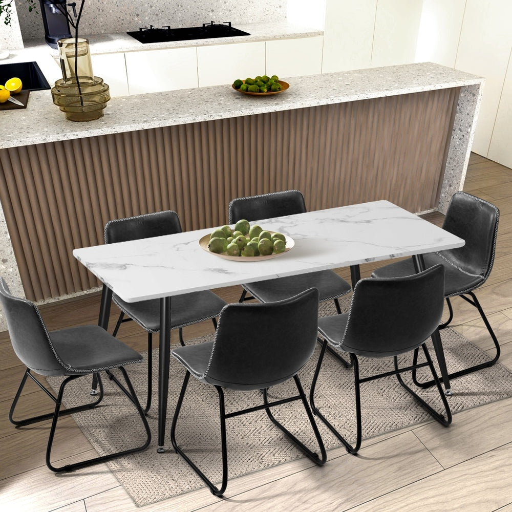Oikiture 4x Dining Chairs Retro Padded Seat PU Grey-Dining Chair-PEROZ Accessories