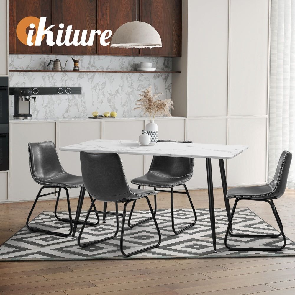 Oikiture 4x Dining Chairs Retro Padded Seat PU Grey-Dining Chair-PEROZ Accessories