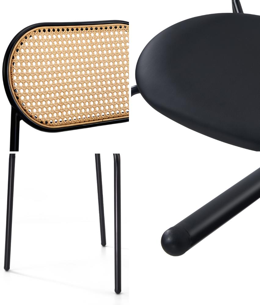 Oikiture 2PCS Rattan Dining Chair PU Leather Black-Dining Chairs-PEROZ Accessories