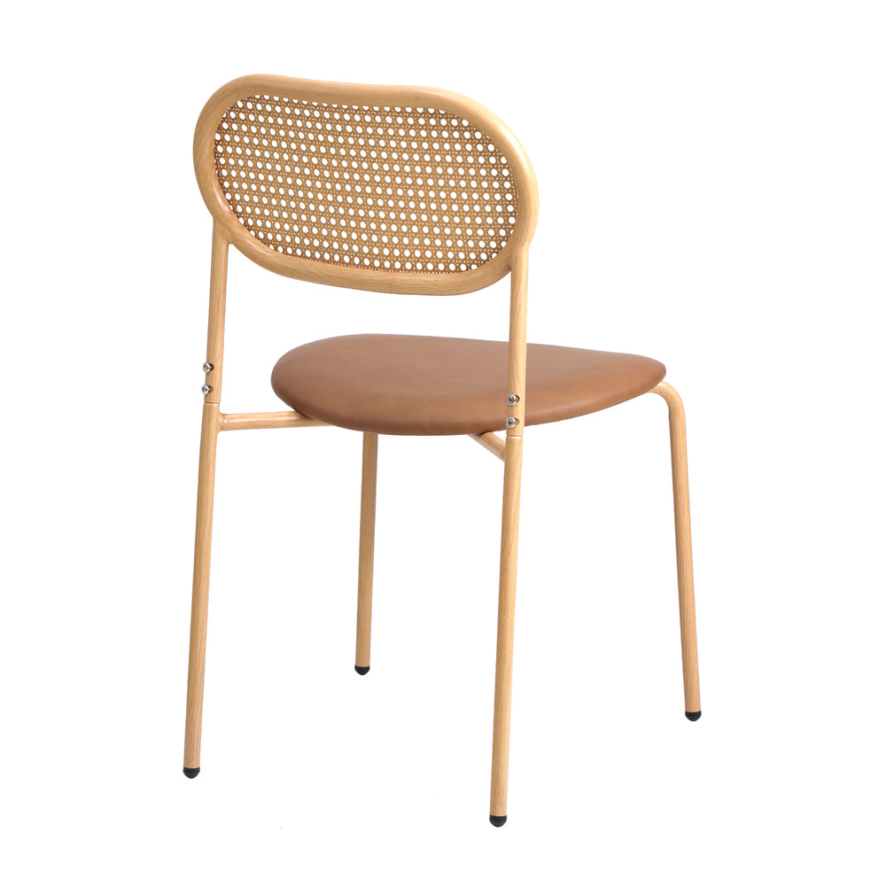 Oikiture 2PCS Dining Chair Rattan PU Leather Brown-Dining Chair-PEROZ Accessories
