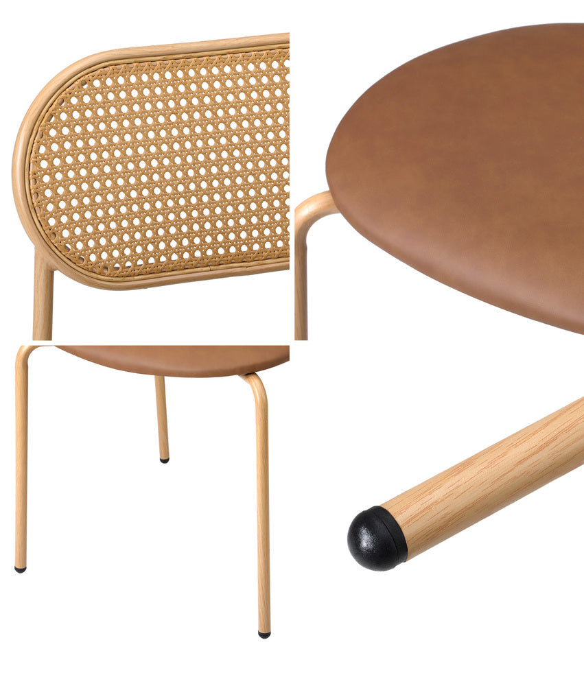 Oikiture 2PCS Dining Chair Rattan PU Leather Brown-Dining Chair-PEROZ Accessories