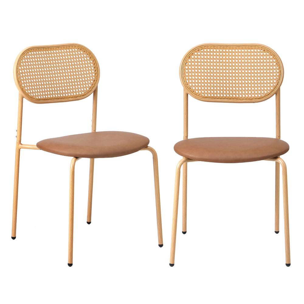 Oikiture 4PCS Dining Chair Rattan Furniture PU Leather Brown-Dining Chair-PEROZ Accessories