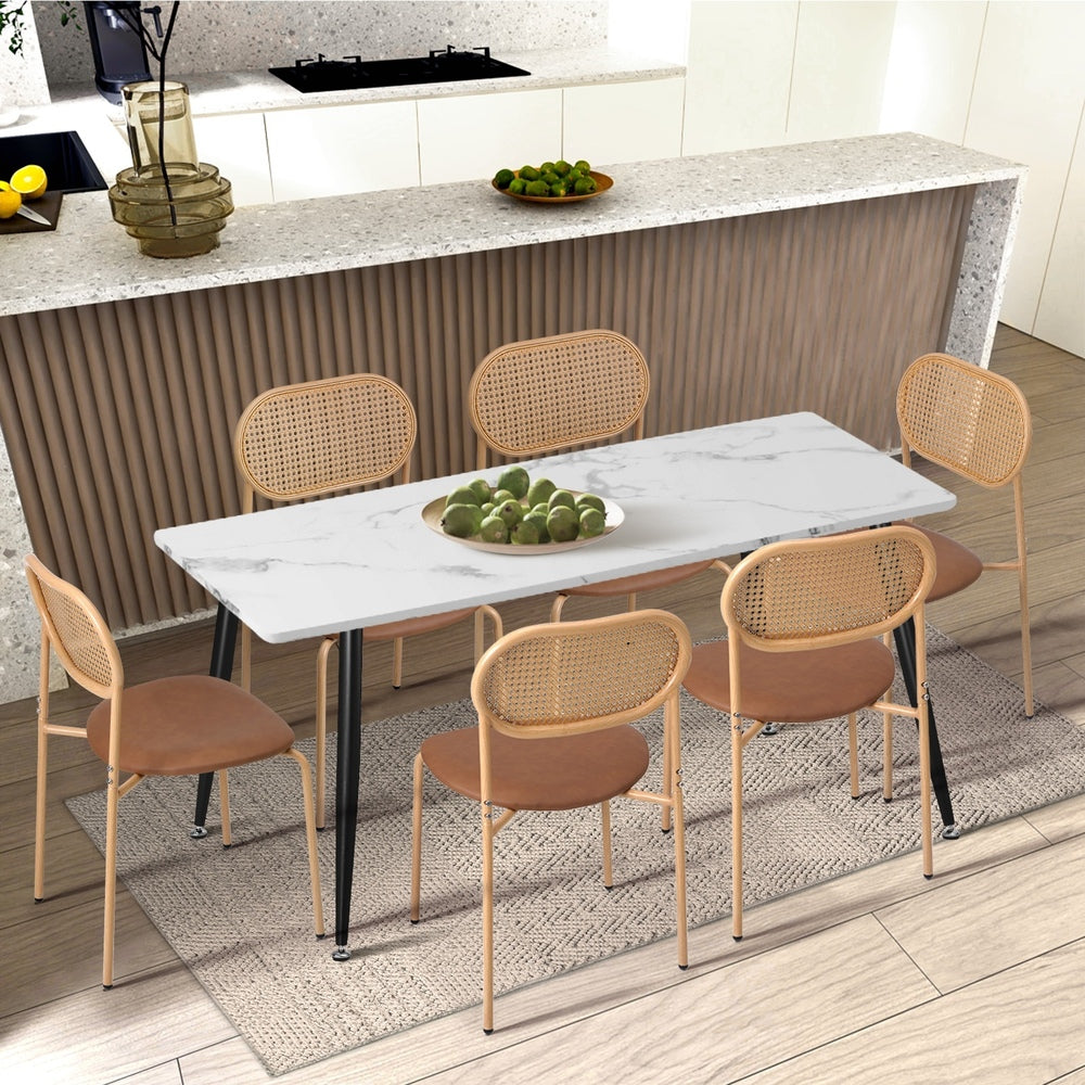 Oikiture 4PCS Dining Chair Rattan Furniture PU Leather Brown-Dining Chair-PEROZ Accessories